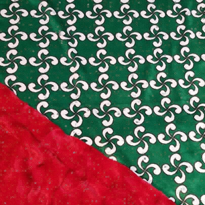 Airy White Lauburu Green on Red Minky Blanket (Made to Order)