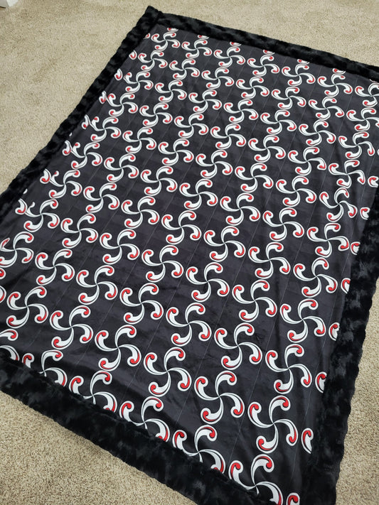 Airy Multi Lauburu on Black Minky Blanket (Made to Order)