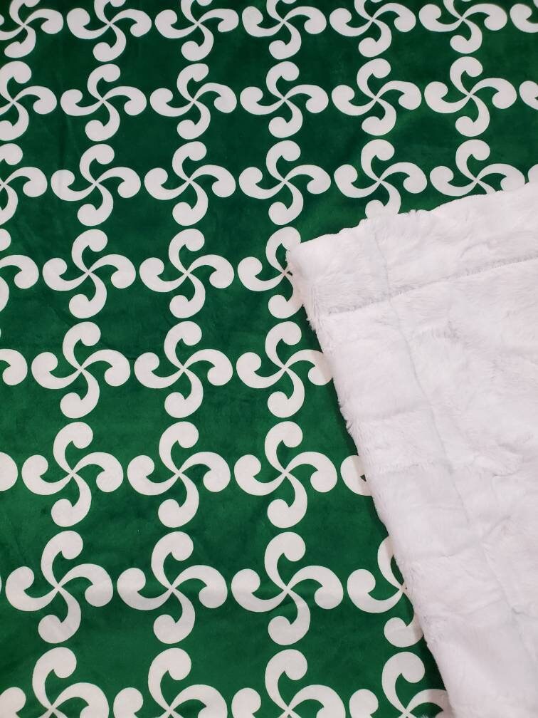 Airy White Lauburu on Green Minky (Made to Order)