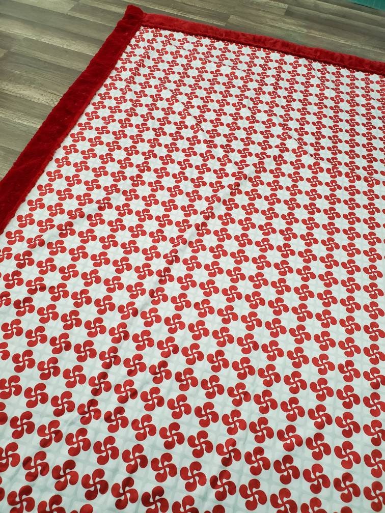 Classic Red Lauburu on  Red Minky Blanket (Made to Order)