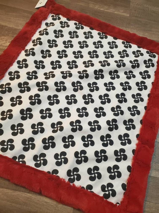 MADE TO ORDER- Classic Lauburu on Red Minky Blanket