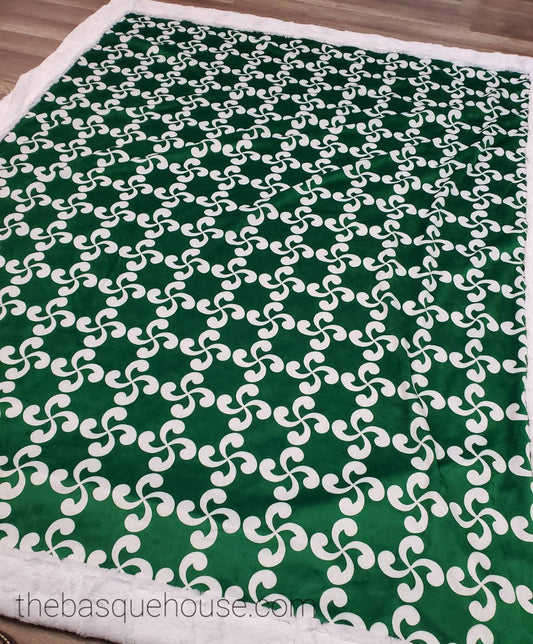 MADE TO ORDER- Airy Lauburu Green on White Minky Blanket