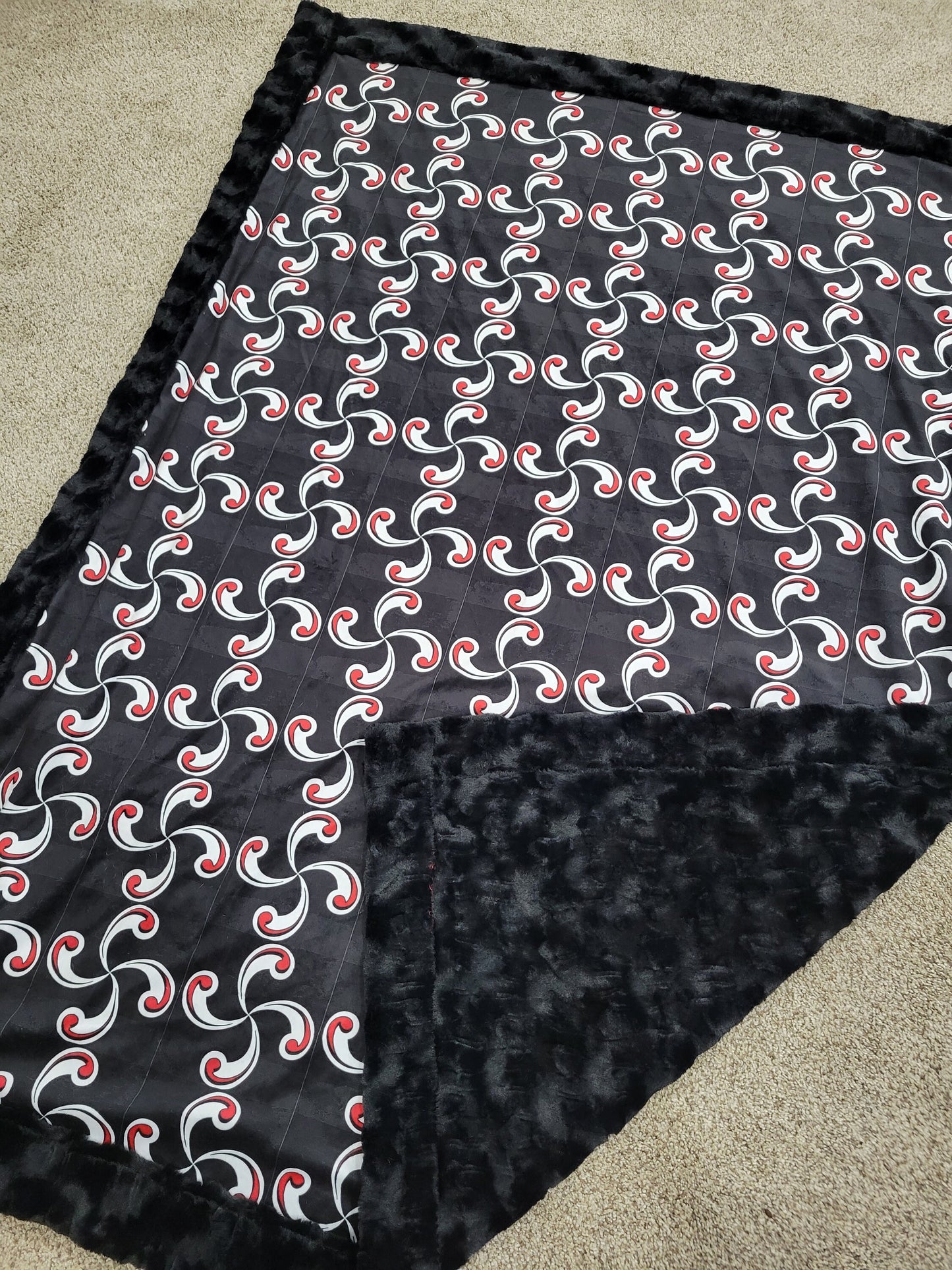 Airy Multi Lauburu on Black Minky Blanket