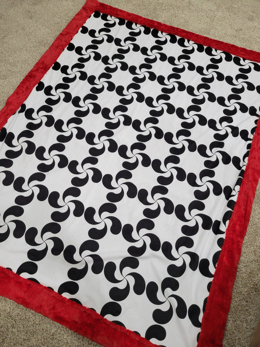 Black & White Classic on Red Minky-Adult Blanket