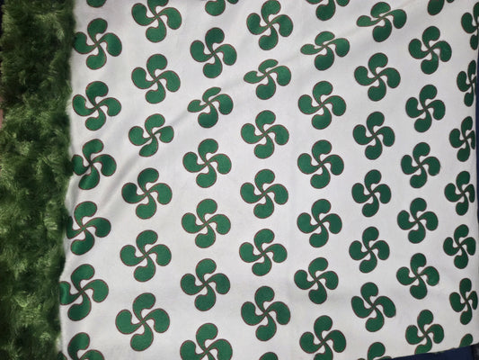 Green on  white baby Lauburu blanket