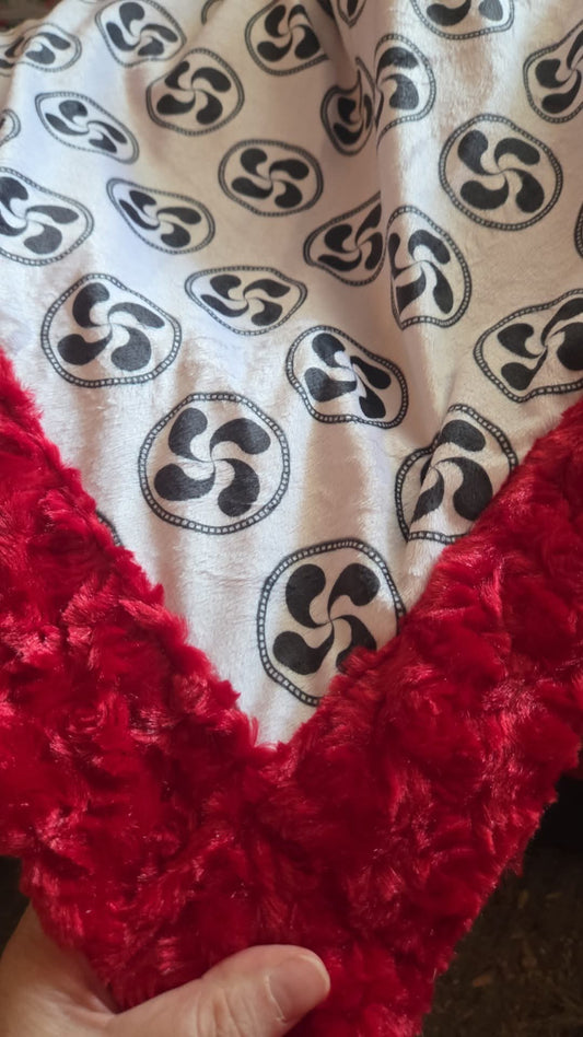 Black & White Classic on Red Minky-Adult Blanket (Ready to Ship)
